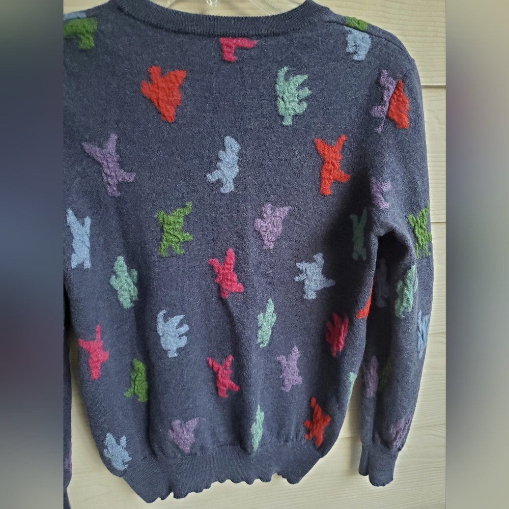 Bosco Fresh 100% Wool Multicolored Graphic Dino Pattern Navy Crewneck Sweater - Picture 9 of 14